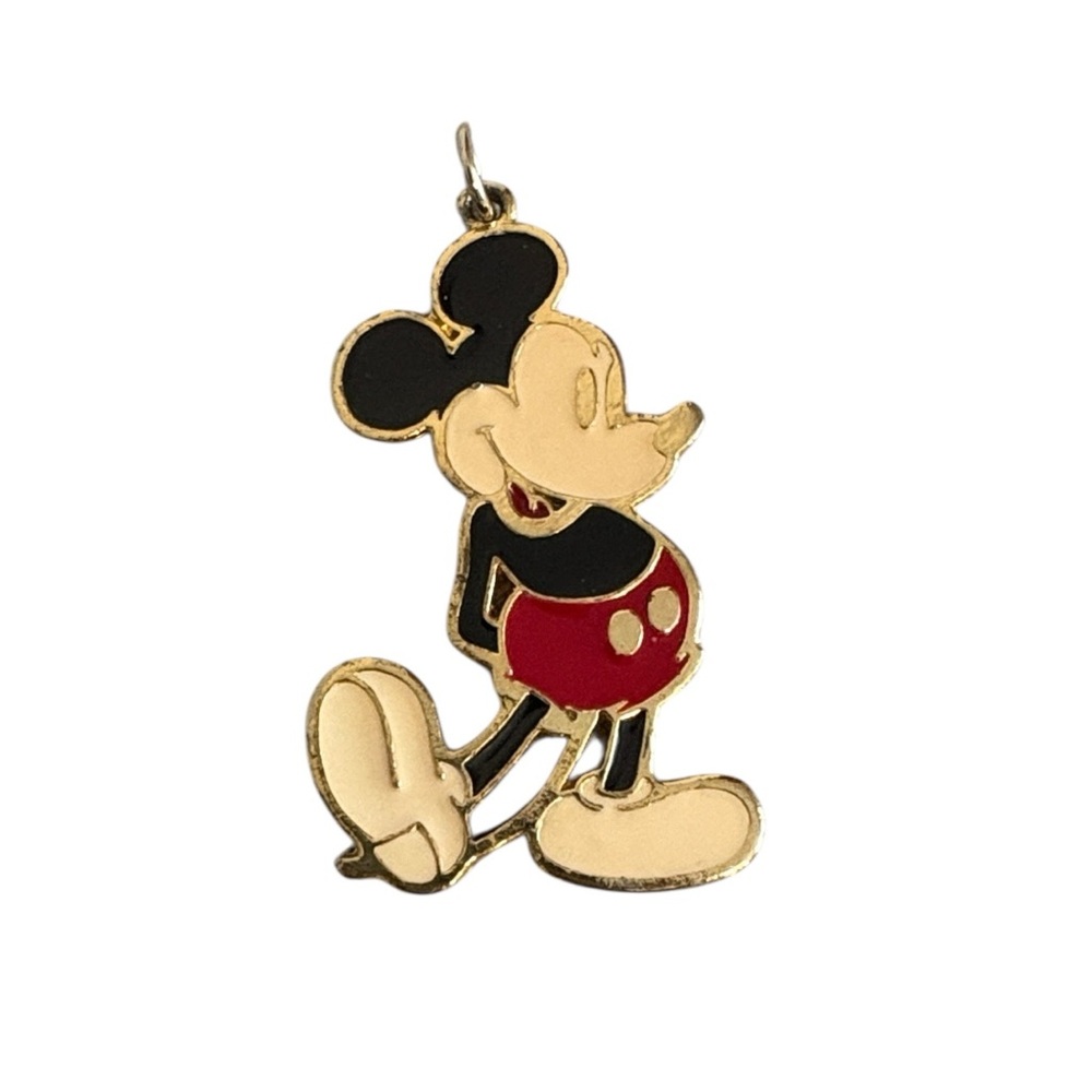 Vintage Mickey Mouse Pendant Enamel Inlay Gold Tone Detail Walt Disney Red Multi